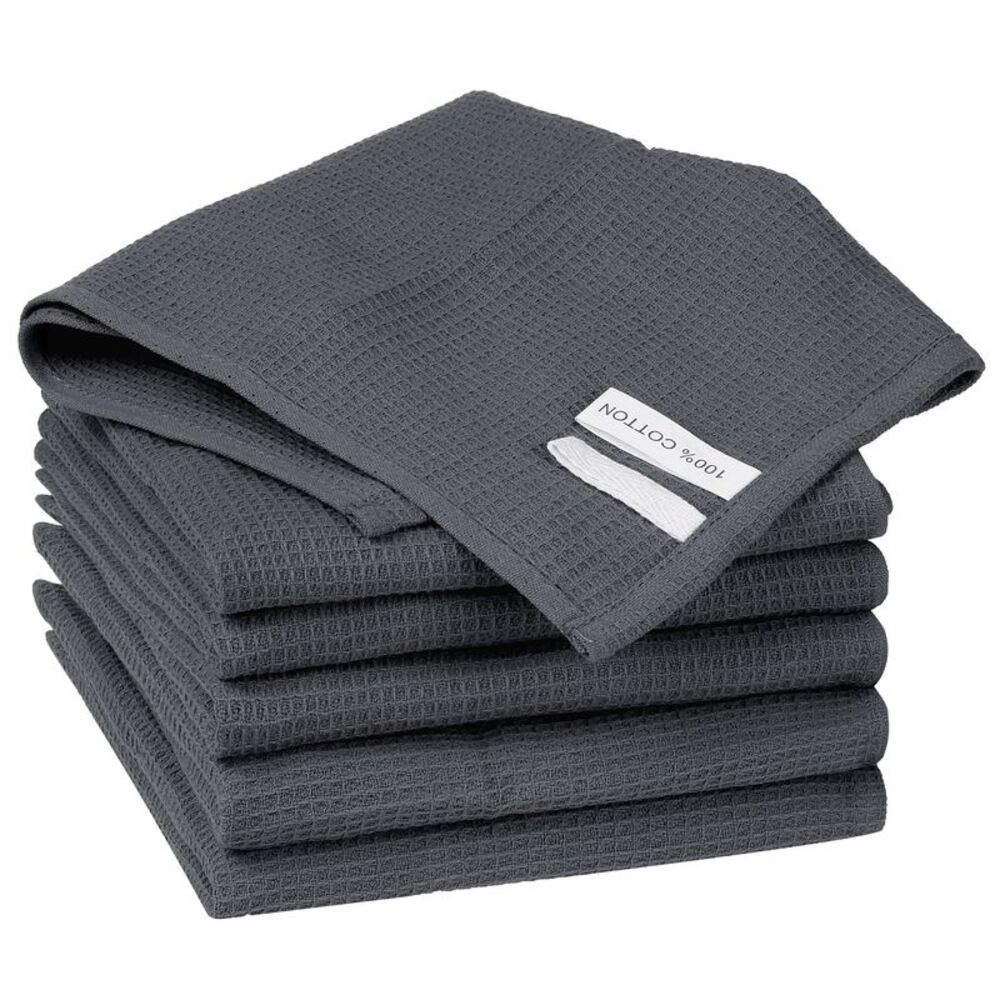 6Pack Cotton Weave Reusable Absorbent Cleaning Rags 14" x 14" Dark Grey